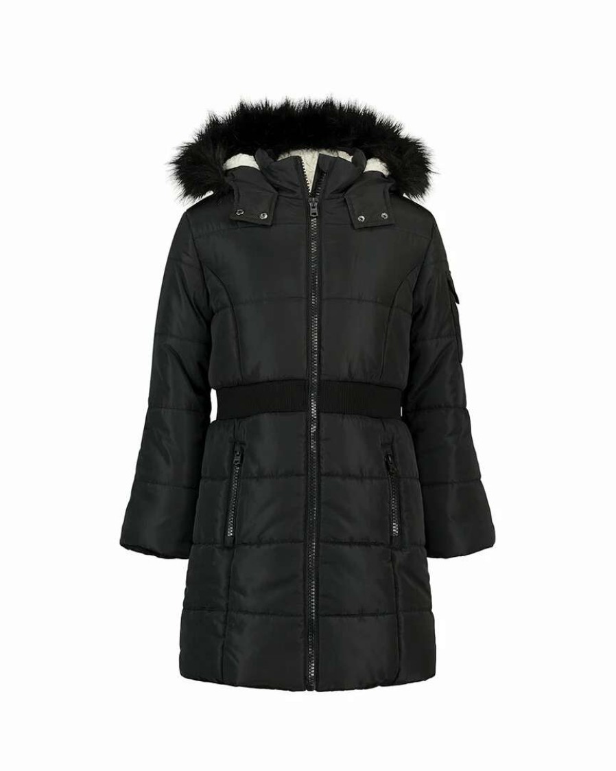 Outerwear * | Hudson Jeans Elastic Waist Long Puffer Jacket Kids Outerwear